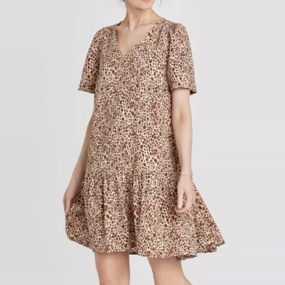 A New Day Target Leopard Print Dress Neutral Short Sleeve Women’s Size Large